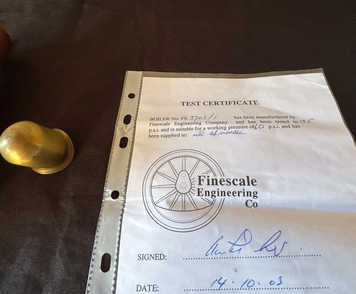 Finescale Engineering Co/Tony Saint 16mm boiler with boiler certificate.