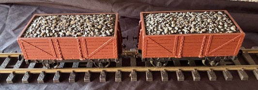 2 x Gauge 1 - 10mm Scale 7 Plank Coal Wagons.