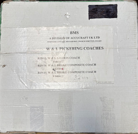 Accucraft W&L 16mm scale - sm32 Third Class Brake Composite Pickering Coach #6338