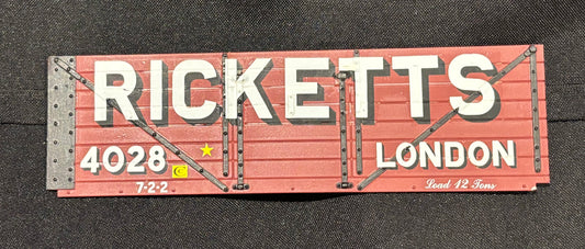 Northern Finescale Gauge 1 1;32nd scale 7 Plank wagon exhibition side “RICKETTS London”