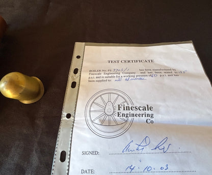 Finescale Engineering Co/Tony Saint 16mm boiler with boiler certificate.