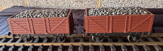 2 x Gauge 1 - 10mm Scale 7 Plank Coal Wagons.